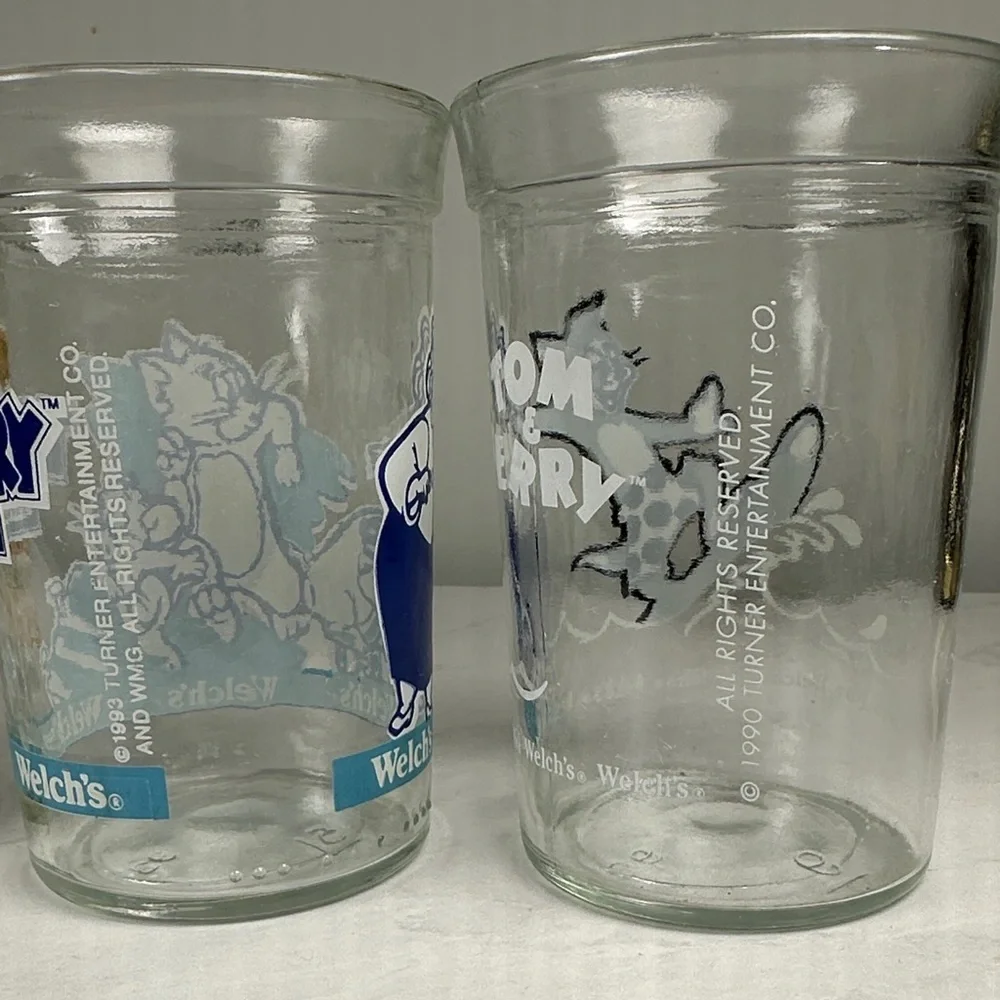 Vintage Tom&Jerry Cartoon Character Jelly Glass Set 4-4” 1990